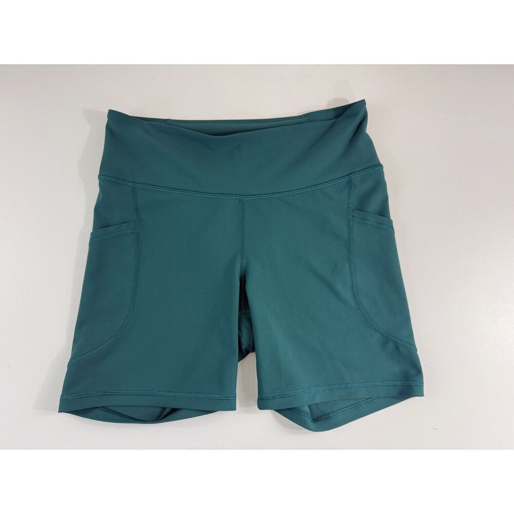 Old Navy Women’s PowerSoft High-Rise Bike Shorts Size L Teal 6" Pockets
